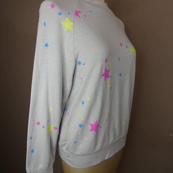 Monrow Women's XS Star Print Boyfriend Sweatshirt Cotton Blend Pullover Multi - Picture 5 of 9